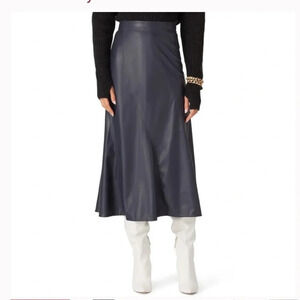 REBECCA TAYLOR FAUX LEATHER MIDI SKIRT